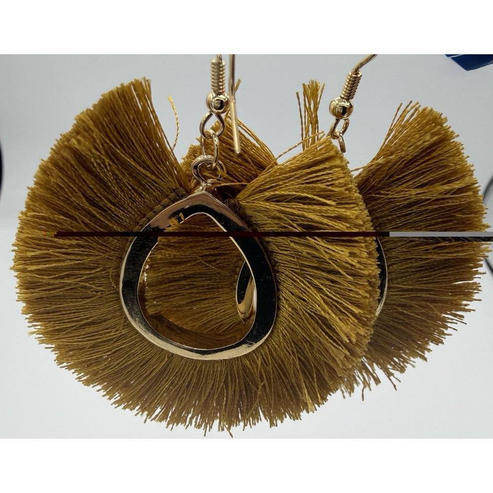 Mustard Yellow Fringe Drop Earrings Boho Gold Tone Teardrop Statement
